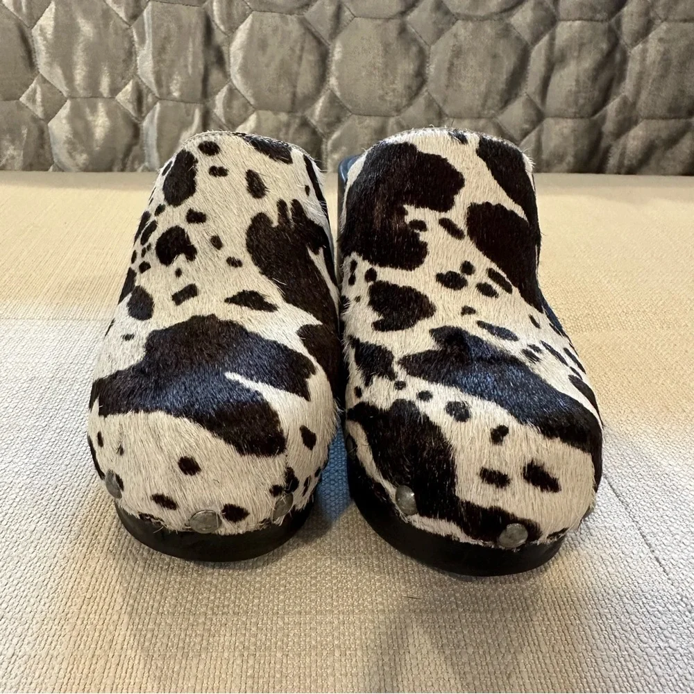 Matisse Black and White Cowhide Studded Platform Clogs - Picture 2 of 10